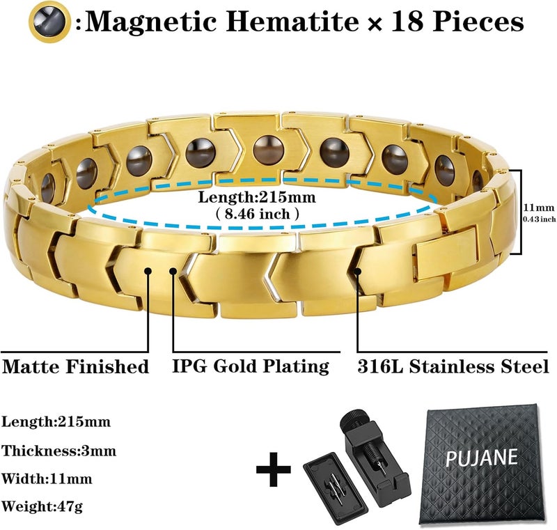 PUJANE Magnetic Hematite Bracelets for Men Women 316L Stainless Steel Power Balance Energy Magnets Stones Bracelet Jewelry Gift with Adjustment Tool - Image 2